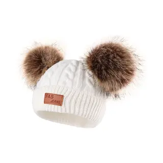 Wintermuts Kind - Beanie Kind - Muts Kind - Winter Accessoires - 1 Tot 5 Jaar- Muts Kind Wit- Muts Met Twee Pompons