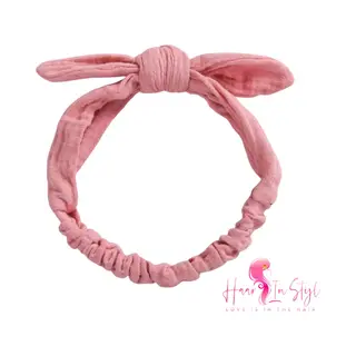 Haar in Stijl Haarband Hafsa Roze - Smalle Hydrofiele Zachte Haarband Met Strik - Baby Meisje Haaraccessoires