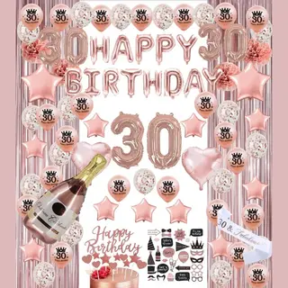 30 Jaar Verjaardag Versiering - 30 Jaar Feest Verjaardag Versiering Set 118-delig - Happy Birthday Slingers, Ballonnen, Foto Props & Caketoppers -
