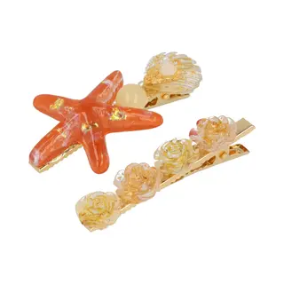 Haarsoires Haarspeld Duckklem 6cm – Zeester Schelp Bloem – Goud Creme Oranje – Set Van 2 - Sterke Haarclip Voor Styling & Dagelijks Gebruik -