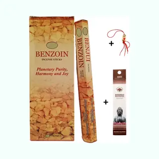 Doos Met 120 Stokjes - Wierook - Wierookstokjes - Incense Sticks - Benzoin - Benzoë + 5 Mini Wierookstokjes + Gelukspoppetje