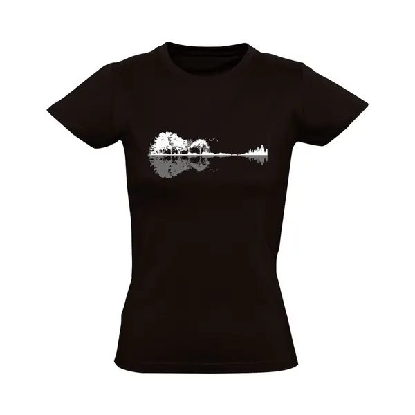 Sol's Natuur Gitaar Dames T-shirt - Muziek - Rock - Concert - Festival - Hardrock - Band - Heavy Metal - Gitarist - Landschap - Reflectie thumbnail
