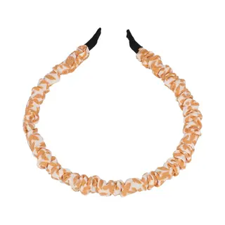 Haarsoires Haarband Diadeem 1cm – Gerimpelde Bloemenprint Stof – Wit Oranje - Comfortabel Voor Dames & Meisjes - Universele Maat