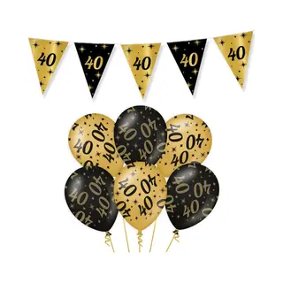 40 Jaar Verjaardag Decoratie Versiering - Feest Versiering - Vlaggenlijn - Ballonnen - Man & Vrouw - Zwart En Goud