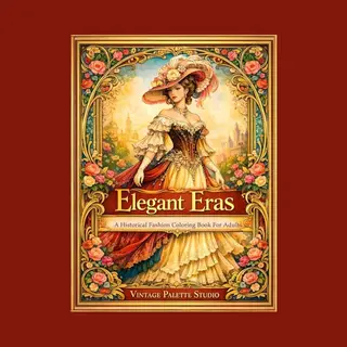 Elegant Eras, A Historical Fashion Coloring Book For Adults Vintage Dresses From Regency, Victorian, Edwardian & Art Deco Fashion Grayscale And Line