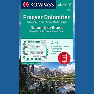 Kompass-Karten GmbH Kompass Wanderkarte 145 Pragser Dolomiten, Naturpark Fanes-Sennes-Prags, Dolomiti Di Braies, Parco Naturale Fanes-Senes-Braies 1, 25.000, 4in1 ... In