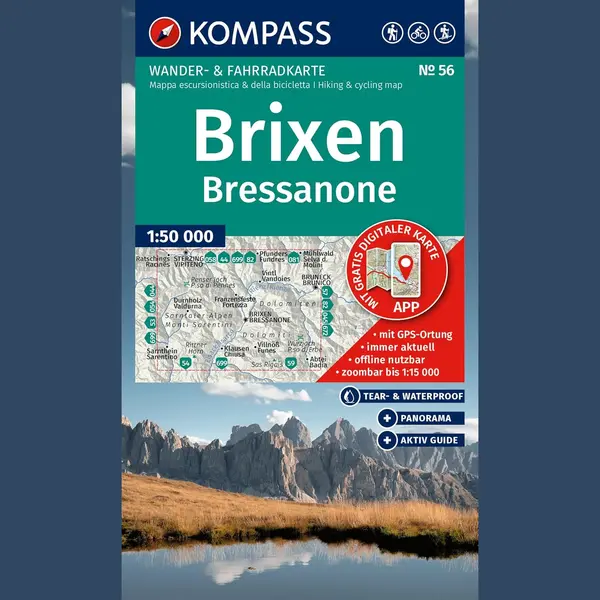 Kompass Wanderkarte 56 Brixen / Bressanone 1, 50.000 thumbnail