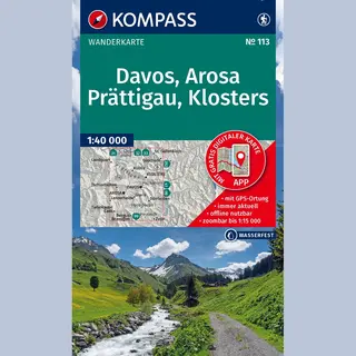 Kompass Wanderkarte 113 Davos, Arosa, Prättigau, Klosters 1, 40.000