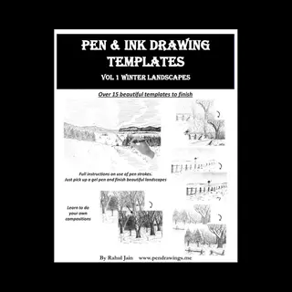 Independently Published Pen And Ink Drawing Templates, Vol. 1 Winter Landscapes