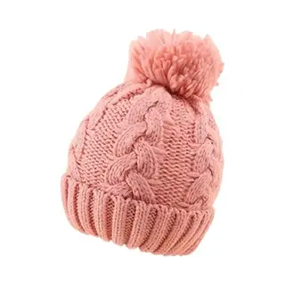 ’merkloos’ Gebreide Wintermuts Oudroze Baby Met Kabels En Pompom - Gebreide Muts Baby Met Pompoen - Wintermuts Peuter Oudroze Gebreid - Gebreide Muts Met Kabels