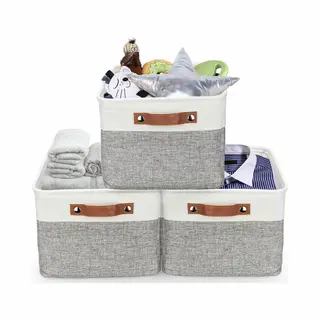 The Tranquil Abode - Opvouwbare Opbergmand - Set Van 3 Stevige Stoffen Met Handgrepen (3 Stuks)