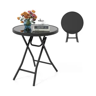 Costway Bijzettafel Inklapbaar, Kleine Klaptafel, Tuintafel, Ronde Balkontafel Eettafel Voor Balkon, Tuin, Terras, Zwart