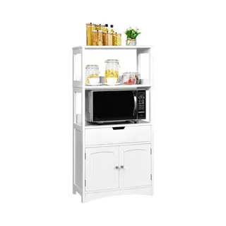 Costway Vrijstaande Badkamerkast, Hoge Kast Voor Badkamer Met 2 Deuren En 3 Open Planken En Lade, Moderne Multifunctionele Kast, Keukenkast Voor