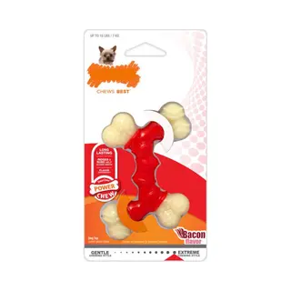 Nylabone Extreme Tough Dog Chew Toy, Double Bend Bone, Cleans Teeth, Bacon Flavour, Extra Small, For Dogs Over 7 Kg
