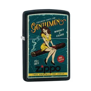 Zippo Sturmfeuerzeug - Sigaar Girl, Matzwart, Kleurenafbeelding - Navulbaar - Herbruikbaar - Windbestendig Design - Geschenkdoos - Made In Usa