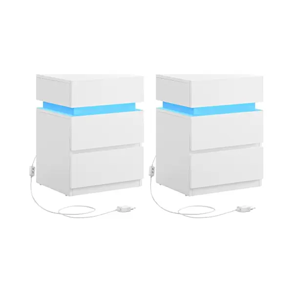 Vasagle Nachttisch Mit Led-Beleuchtung, 2er Set, Beistelltisch, Einstellbare Farben, Sofatisch 3 Schubladen, Nachtschrank Schlafzimmer, Modern, 35 X thumbnail