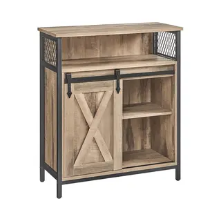 Vasagle Storage Cabinet With Sliding Barn Door, Toasted Oak + Black