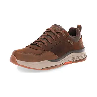 Skechersvoor Mannen. 210021 Benago Bruin Lederen Sportschoenen (44), Leer, Plat, 1 Tot 3 Cm, Veters, Casual