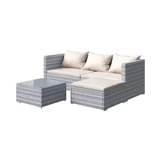 RattanTree Garden Furniture 4 Seats Pe Rattan Patio Set Outdoor Sofa Table With Backrest Cushion Grey