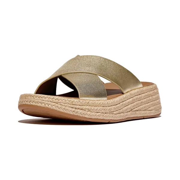 Fitflop F-mode Espadrille Leather Flatform Cross Slides Gladde Sandaal Voor Dames, Platina, 36 Eu thumbnail