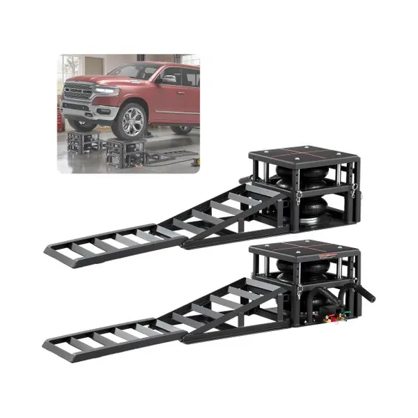 Vevor Air Tragbare Autohebebühnen 2 Stk. 5 T, Max. Hubhöhe 32 Cm, Pneumatische Rampenheber Mit Luftfederung & Radkeile & Verlängerungsrampen & thumbnail