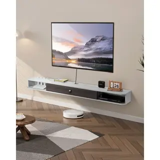 Vevor Tv-meubel Met Kabelgat, Hangend Tv-meubel, Wandmontage, Wit, 180cm