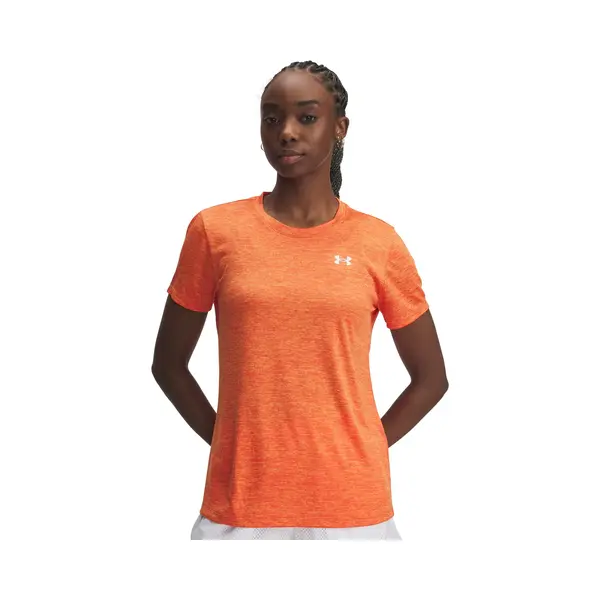 Under Armour Damen Tech Twist Short Sleeve Crew, (844) Orange Base/Weiß, Klein thumbnail