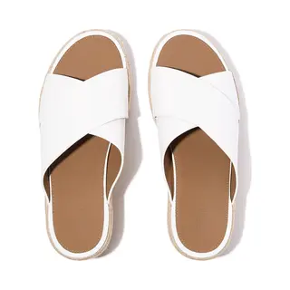 FitFlop Platfforms Espadrille Leather Wedge Cross Slides Wit - Maat 41