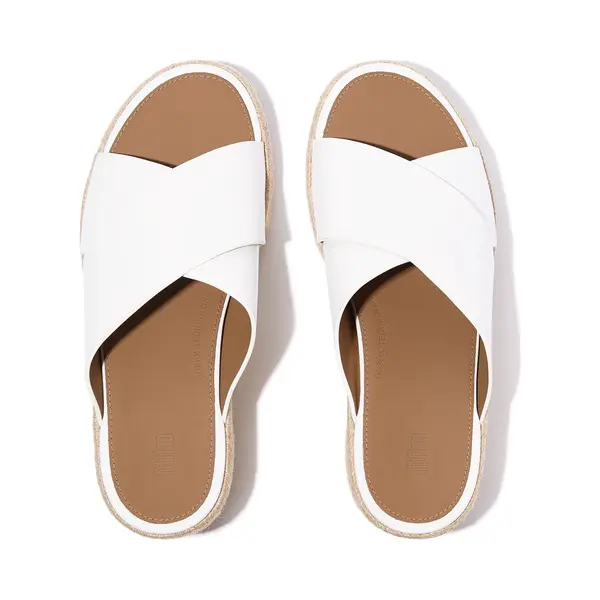 FitFlop Platfforms Espadrille Leather Wedge Cross Slides, Urban White, 9 thumbnail