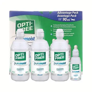Opti-Free OptiFree PureMoist Lenzenvloeistof - 3 X 300ml + 90ml + 3 Lenshouders - Halfjaarpakket