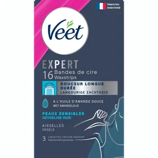 Veet Expert – 16 Kaltwachsstreifen Für Achseln – Empfindliche Haut – Perfekte Verarbeitung – Langanhaltende Haarentfernung