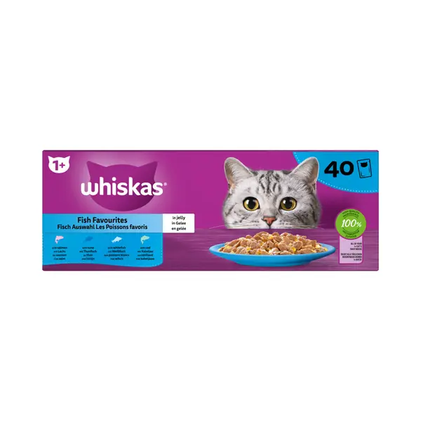 Whiskas Whiskas® Portionsbeutel Multipack 1+ Fisch Auswahl In Gelee 40 X 85g, Nassfutter Für, Katze thumbnail