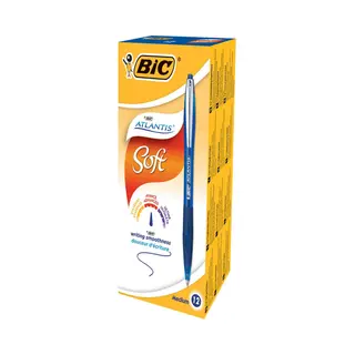 Bic Atlantis Soft Blauw Intrekbare balpen met klembevestiging Medium 12 stuk(s)