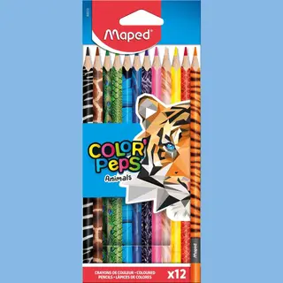 Maped kleurpotloden Color'Peps Animals, kartonnen etui met 12 stuks in geassorteerde kleuren