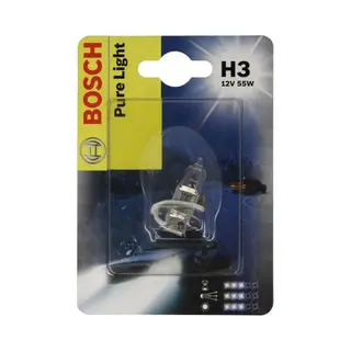 Bosch H3 Pure Light Halogen-Glühlampe Für Auto-Scheinwerfer, 12 V 55 W, In Originalqualität - Lampensockel Typ PK22s - 1 Ersatz-Scheinwerferlampe