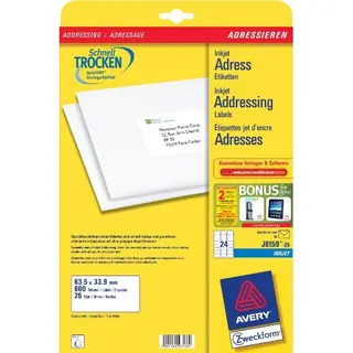 Avery J8159-25 adreslabels Wit