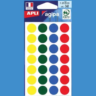 Agipa Ronde Etiketten In Etui Diameter 15 Mm, Geassorteerde Kleuren, 140 Stuks, 28 Per Blad