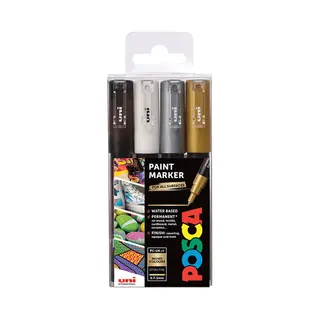 Uni-Ball Posca Pc-1M Zwart, Goud, Zilver, Wit 4 stuk(s)