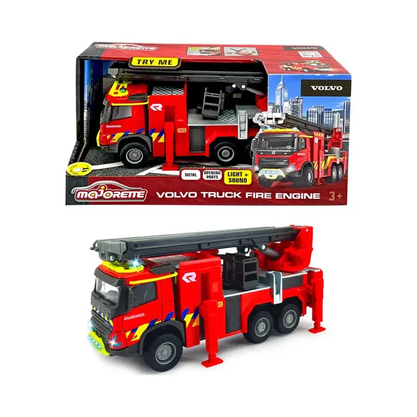 Majorette Grand Series - Volvo Fmx Brandweerwagen Be - Metaal - Licht En Geluid - 19 Cm - Speelgoedvoertuig thumbnail