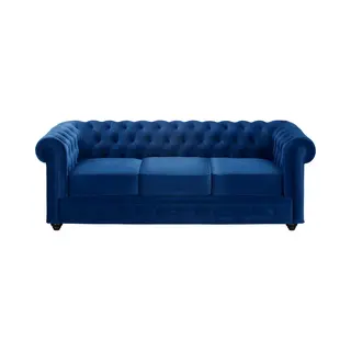 Vente-unique Sofa 3-Sitzer - Samt - Dunkelblau - Chesterfield