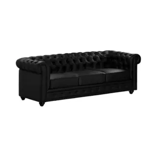 Vente-unique - Sofa Ohne Schlafmöglichkeit 3 Chesterfield - Kunstleder - Schwarz