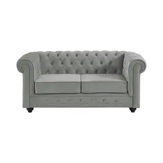 Vente-unique Sofa 2-Sitzer - Samt - Hellgrau - Chesterfield