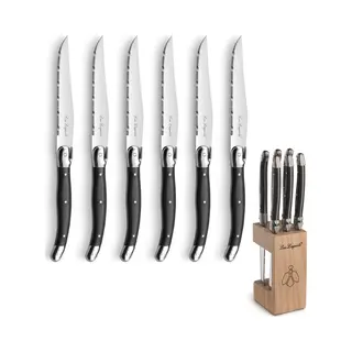 Lou Laguiole Steakmesser Set 6-teilig | 2511 Steakmesser Mit Tradition Und Stil | Griffe In Anthrazit | Wellenschliff Messer