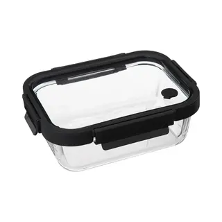 5Five Vershoudbakje Met Deksel - Glas - Luchtdicht - Met Clips - 21 X 17 X 7 Cm - 900 Ml - Zwart/transparant