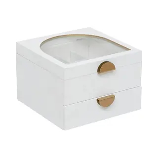 Atmosphera Sieradenkistje Bombay - 20 X 20 X 13 Cm - Ivoor Wit - Juwelenkistje Met Deksel - Met Spiegel En Lade