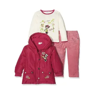 Disney Minnie Mouse - 3-delige Outfit - Rode Jas - Witte Trui - Roze Broek - 81 Cm - 18 Maanden
