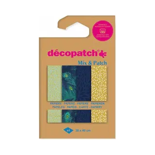 Décopatch DP041C - Packung Mix Patch, Mit 4 Blatt Décopatch-Papier 30x40 Cm, Goldener Pfau, Gemischte Sortierung, Geeignet Ab 5 Jahren, 1 Pack