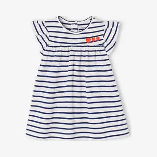 Vertbaudet Jersey Babyjurk Koninklijk Blauw Met Stepen