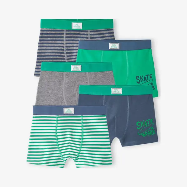 Vertbaudet 5er-Pack Jungen Boxershorts Aus Stretch, Skater Grün 128 thumbnail