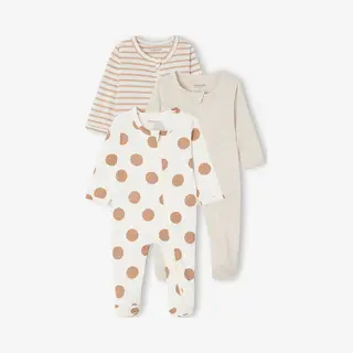 Vertbaudet Set Van 3 Pyjama's Van Jersey Met Rits Basics Cappuccino